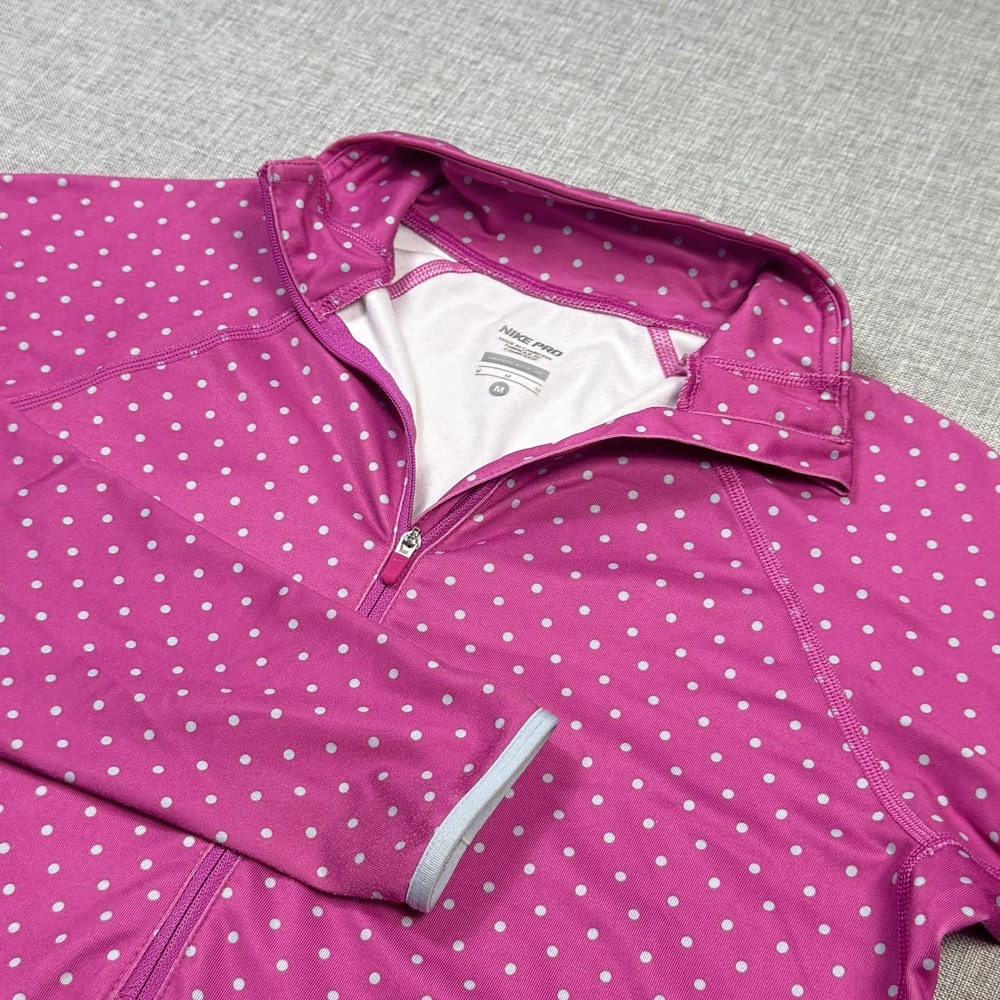 Nike Pro Polka Dot 1/4 Zip Pullover Womens M Pink Dri-FIT Athletic Activewear